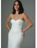 Ivory Embroidered Lace Tulle Wedding Dress With Detachable Crystal Straps